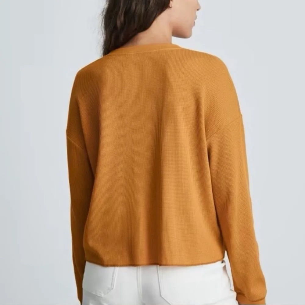 EVERLANE Waffle Long Sleeve Crop Shirt, Burnt Orange - XXS - Picture 3 of 13